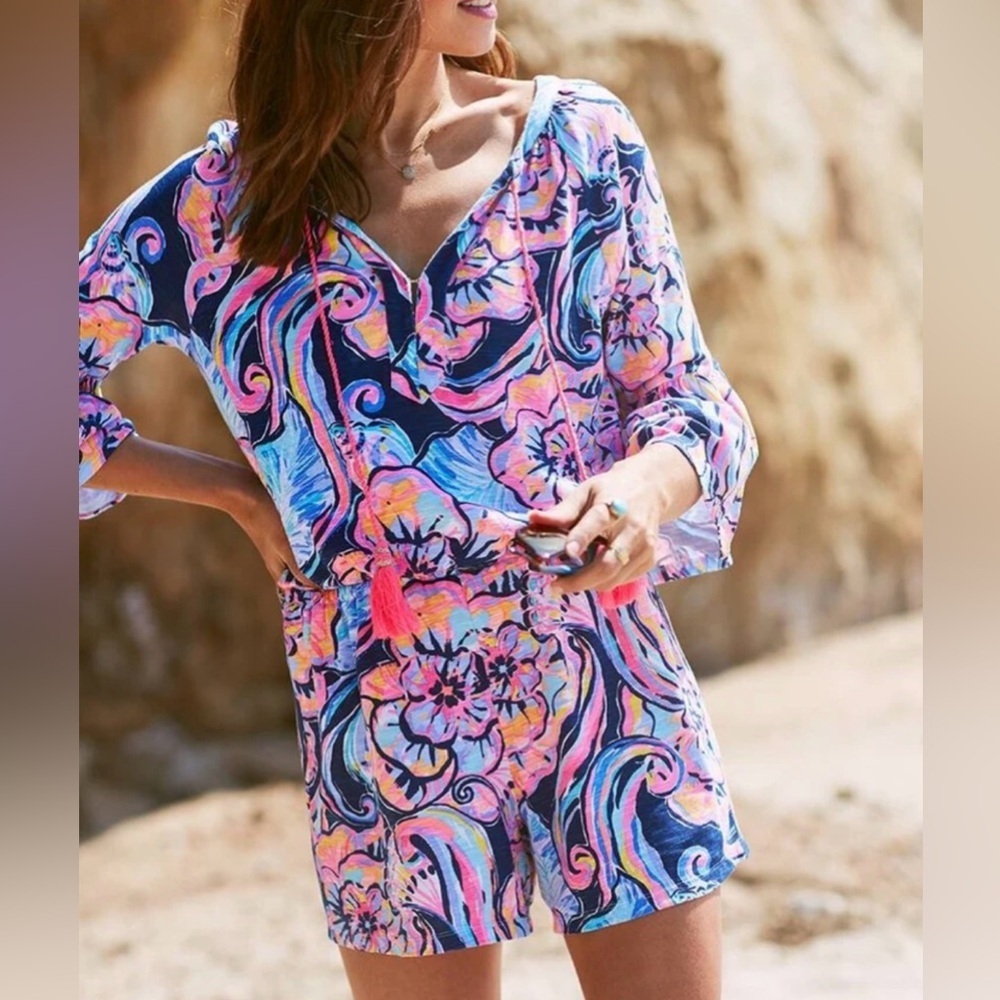 Lilly Pulitzer Del Lago Romper Nauti Navy Boho Bateau Size S Resortwear Beach